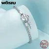 チャームブレスレットWostu Solid Sterling Silver Heart Lock Key Basic Chain Bangle Bangle Bracelet for DIYチャームビーズスネークチェーンリンクジュエリーギフト230921