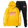 Herrspårar Män sätter hoodies+byxor sportkläder juice wrld tryck fleece pullover joggers sweatpants höst vinter harajuku casual tracksuit t230921