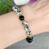 MG1503 Strand Black Tourmaline i Dalmatian Jasper Bransoletowa Bransoletka Kryształy Kryształy Kryształy Bransoletka Mala dla Negative237R