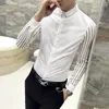 Men's Dress Shirts Mens Black Wite Lace Ollow Patcwork Sirt Lon Sleeve Luxury Party Promsirt Petticoat Nitclub Tuxedo