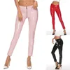 Kvinnor Pants Zipper Women Shiny PVC Leather Leggings Hög midja Bulift Push Up Stretch Skinny Ladies Open Crotch Trousers Clubwear