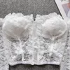 Blouses Femmes Chemisier en dentelle chic américain pour femmes à manches longues sans bretelles Slash cou nu Midriff intégré soutien-gorge hauts chemises d'été goutte