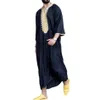 Этническая одежда 2022 Рамадан Кафтан Мусульманские комплекты Абая Мужская рубашка Молодежная Qamis Homme Свободная повседневная одежда с v-образным вырезом Сплошной цвет Исламская мода274B
