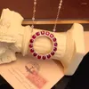 Catene Creativo Argento intarsiato Vistose pietre preziose rosse Collane Catena concentrica di clavicola Lussuoso classico Ciondolo Gioielli da sposa