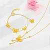 Pendant Necklaces Fashion Real 24k Pure Gold Color Butterfly Pendant Necklace Bracelet for Women Bride 45CM Chains Bracelets Fine Jewelry Set Gift 230921