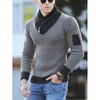 Männer Pullover Frühling Stilvolle Große Pullover Pullover Langarm Mode Schal Hoher Kragen Hübsche Patchwork Kleidung Mann