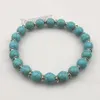 Stretchy 8mm Turquoise Beaded Bracelets With Silver Color Spacer Beads For Women 12pcs 2914