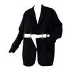 Kvinnors kostymer blazer Turndown Collar Longsleeve Coats 2023 Spring Female Iron Chain Black Button Single Breasted Loose Tops 230920