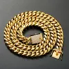 Catena a maglia cubana di Miami in acciaio inossidabile Hip Hop da 14 mm Chiusura con zirconi completi Semplice gioielli da uomo placcati in oro reale 18 carati