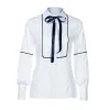 2018 haut et chemise pour femmes Vintage blanc noeud col rond chemise à manches longues mode bureau vêtements pour femmes Camisa Feminina