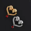 Brooches 20 Pcs Skull Couple Heart Brooch Gothic Love Skeleton Pin With Red Rhinestone Goth Halloween Jewellery Wholesale