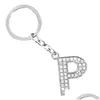 Keychains Lanyards English Letters Keychain 26 A Z Crystal Letter Keyring Key Rings Holder Bag Pendant Charm Chain Fashion Jewelry GI DHCBB