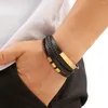 Link-Armbänder SGMAN Hochwertiges geflochtenes Edelstahl-Verschluss-Lederarmband für Männer Klassische Mode Magnetschnalle Nietenschmuck Geschenk