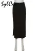 Dwuczęściowa sukienka Sylcue prosta czarna podzielona seksowna wszechstronna, wszechstronna światło chłodne cienkie letnie kobiety dojrzałe kobiece urok street spódnica długa 230921