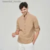 Camicie eleganti da uomo Camicie di lino in cotone nuove calde per camicia bianca hawaiana a maniche lunghe da uomo Top larghi Colletto alla coreana Camicetta casual da uomo bello L230921