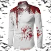 Chemises décontractées pour hommes Halloween à manches longues Chemise imprimée à la main de sang personnalisée personnalisée Festive Eerie Scarred Tunique à revers