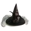 Chapeau de sorcière avec fleurs de roses pour femmes, décorations d'halloween, chapeaux élégants pour filles, accessoires de Cosplay de fête, vente en gros, YMHAT001