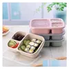 Lunchboxar Väskor Box 3 Grid Wheat St Bento BagsRadeble Transparent Lid Food Container för arbetsvärda studentlådor Containrar SN4 DHTMM