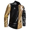 قمصان الرجال للرجال S-XXL Men Tops Long Sleeve Under Down Twlar Color Block Male Male Shining Single Single Gold Gold Black Silver