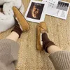 Botas de algodão femininas australianas com isolamento de pelúcia de inverno sapatos únicos com laço de lã botas de neve mini tubo curto bola de pele de fundo plano WGG sapatos de feijão para mães grávidas US4-12