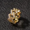 Ice Out Cubic Zircon Cuban Ring For Men Silver Gold Color Hip hop Jewelry Size 8-10296k