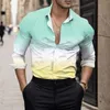 T-shirts pour hommes Chemise à manches longues Hommes Casual Gradient Digital 3D Imprimé Revers Boutonné Top Blouses plus anciennes