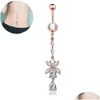 Navelbelknopringen 316L roestvrij staal Kristal Hart Vlinder Lange kwast Bars Buikring Piercing Sieraden Drop Delivery Body Dhz8W