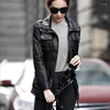Couro feminino vintage real casaco de pele de carneiro feminino high-end motocicleta magro outerwear preto genuíno jaqueta feminina