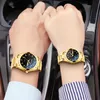 Otros relojes CHENXI Conjuntos Reloj de vestir de moda con correa de acero inoxidable dorado para hombres Pareja de lujo a prueba de agua y mujeres 230921