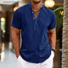 Herrklänningskjortor 2023 Men's Casual Short Sleeve Cotton Linen Shirts Streetwear Pure Color Shirts Men Shirts L230921