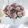 Fleurs décoratives 7 fourchettes en soie pivoine rose hortensia fleur artificielle pour mariage arc de jardin décoration de couronne de Noël arrangement floral