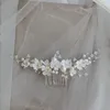 Pinces à cheveux Floralbride, alliage de cristaux faits à la main, strass, perles, feuille de fleur, peigne de mariée, accessoires de mariage, bijoux pour femmes