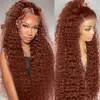 40 pouces brésilien sans colle brun rougeâtre vague profonde 250 densité cuivre rouge bouclés Simulation cheveux humains 13x4 HD dentelle frontale perruque