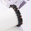 Länk armband naturlig original lava rock stenar armband för kvinnor män charm röd tiger ögon handgjorda elasticitet rep smycken set gåva