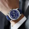 Zegarek na rękę unikalne gwiaździste niebo zegarek dla mężczyzn luksusowy lodowy diamentowy blask na rękę skórzany pasek niebieski wodoodporny mens kropla
