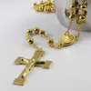 High Quality Never Fade Gold Plated Stainless Steel Buddhist Rosary Necklace Crucifix Round Beads Chain 28 4 5 Fine Gift Uni2476