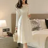 Elegante vestido branco feminino casual botão a linha vestido fino escritório senhora pista designers outono alta moda vestidos senhoras sh190901252w