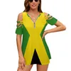 T-Shirt à manches courtes et col en V pour femme, haut imprimé drapeau de la jamaïque, à volants, à la mode, pour hommes et femmes, tendance