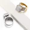 Обручальные кольца Высокое качество мужские широкие квадратные 3D панк-циркон ювелирные изделия с кристаллами CZ блестящий подарок для мужчин 230921
