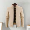 Men's Sweaters Striped Design Men Jacket Sweater Coat Stylish Full Zip Knitted Cardigan With Pockets Solid Color Long For Casual