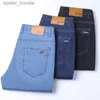 Mäns jeans 2023 Spring/Summer Thin Denim Straight Cotton Stretch Jeans Men Business Casual tyg Hög midja Ice Silk Lightweight Byxor L230927