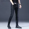 Jeans pour hommes élégant noir luxe hommes coréen Streetwear Punk mode confortable Stretch jean coupe mince jambe droite pantalon en Denim décontracté L230921