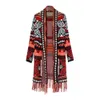 Kvinnors stickor Tees CGYY Fashion Red Color Spring Autumn Long Sleeve Sticked Boho Plaid Cardigan Women Open Front Sweaters With Fringe Tassel 230920