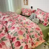 Sängkläder set rosa tulpan set vårblomma täcke täcker söt kanin hemtextil för flickor barn en enda dubbel dekor ins sängkläder 230921