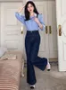 Kvinnors blusar randiga skjortor Kvinnor Crop Temperament Design Retro Daily All-Match Office Ladies Korean Style Spring Simple Loose Basic Basic
