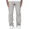 Men's Pants Men Cargo Multi Pockets Elastic Waist Drawstring Long Trousers Solid Color Loose Mid