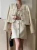 Robe de deux pièces SHENGPALAE mode femmes 2 pièces ensembles bavures simple boutonnage Tweed manteau sans manches débardeurs Mini robe automne 5R5220 230920