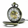 懐中時計彫刻彫刻パターン二重開口機械式時計レトロスチームパンクマニュアル巻きメンズクロックギフト付きチェーン
