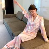 Kvinnor Sleepwear Two Piece Women Pyjamas Set Rayon Home Wear Clotherie Spring Autumn Long Sleeve Shirt Shirt Trouser Pijamas Suit 230921