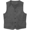 Men's Vests Suit Vest Brown Houndstooth Tweed Single Breasted Retro Steampunk Waistcoat V Neck Casual Formal Business 2023